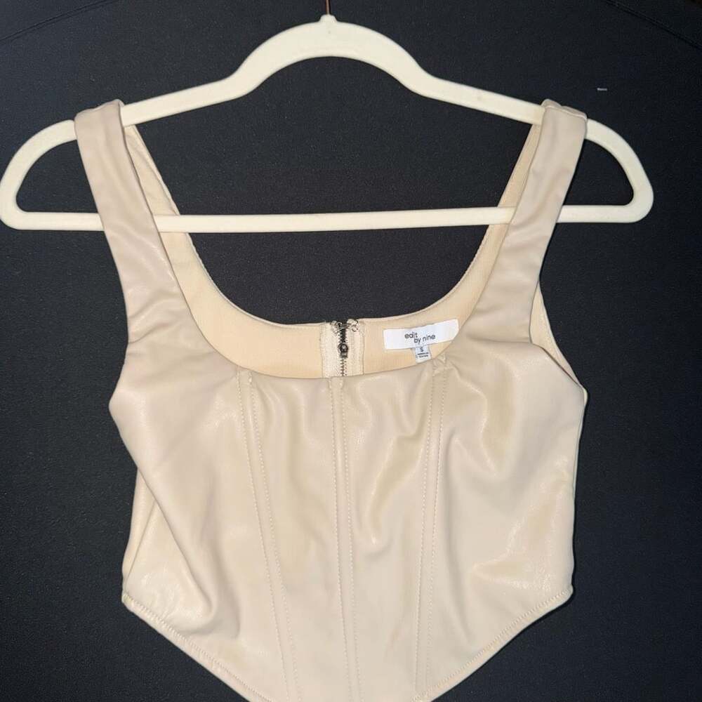 Edit by Nine Faux Leather Corset Crop Top Cream Size S